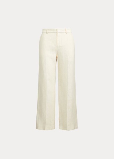 Pantalones Ralph Lauren Mujer Creme - Herringbone Wide-Leg - IYDQE5369